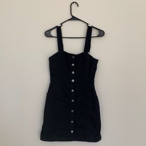 Divided Button Down Black Overall Dress